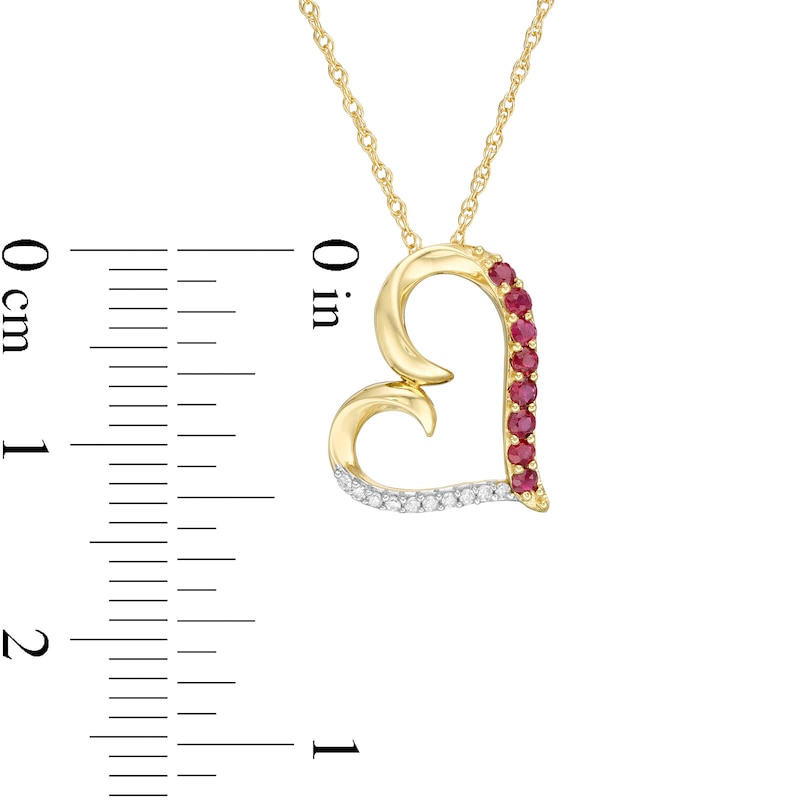 Ruby and Diamond Accent Tilted Loop Heart Outline Pendant in 10K Gold