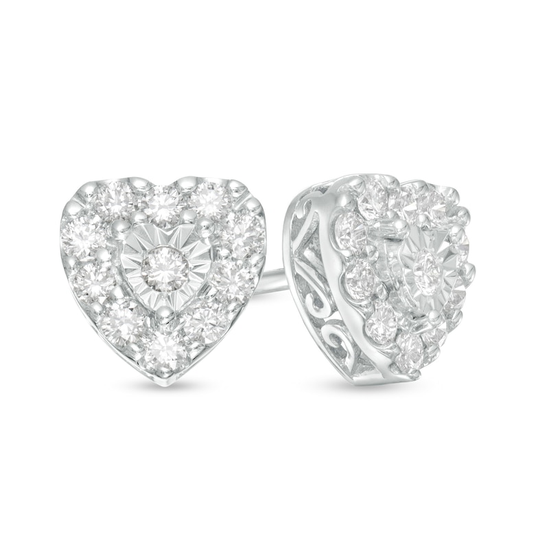 0.51 CT. T.W. Diamond Heart Stud Earrings in Sterling Silver|Peoples Jewellers