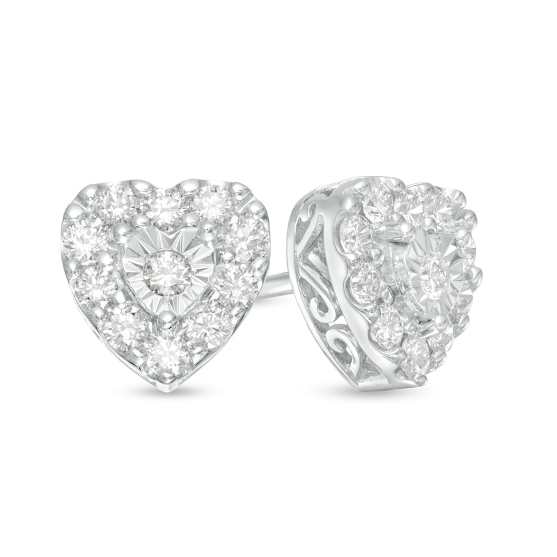 0.51 CT. T.W. Diamond Heart Stud Earrings in Sterling Silver