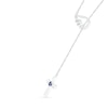 Thumbnail Image 2 of 3.0mm Lab-Created Blue and White Sapphire Wing and Loop Cross Lariat Necklace in Sterling Silver - 19.75"