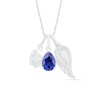 Thumbnail Image 0 of Pear-Shaped Lab-Created Blue and White Sapphire Wing and Nurse Cap Charm Pendant in Sterling Silver