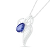 Thumbnail Image 1 of Pear-Shaped Lab-Created Blue and White Sapphire Wing and Nurse Cap Charm Pendant in Sterling Silver