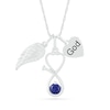 Thumbnail Image 0 of 4.0mm Lab-Created Blue and White Sapphire Stethoscope, Wing and "God" Heart Disc Charm Pendant in Sterling Silver