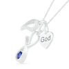 Thumbnail Image 1 of 4.0mm Lab-Created Blue and White Sapphire Stethoscope, Wing and "God" Heart Disc Charm Pendant in Sterling Silver