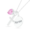 Thumbnail Image 1 of 5.0mm Lab-Created Pink and White Sapphire Cross and "Nurse" Disc Charm Pendant in Sterling Silver