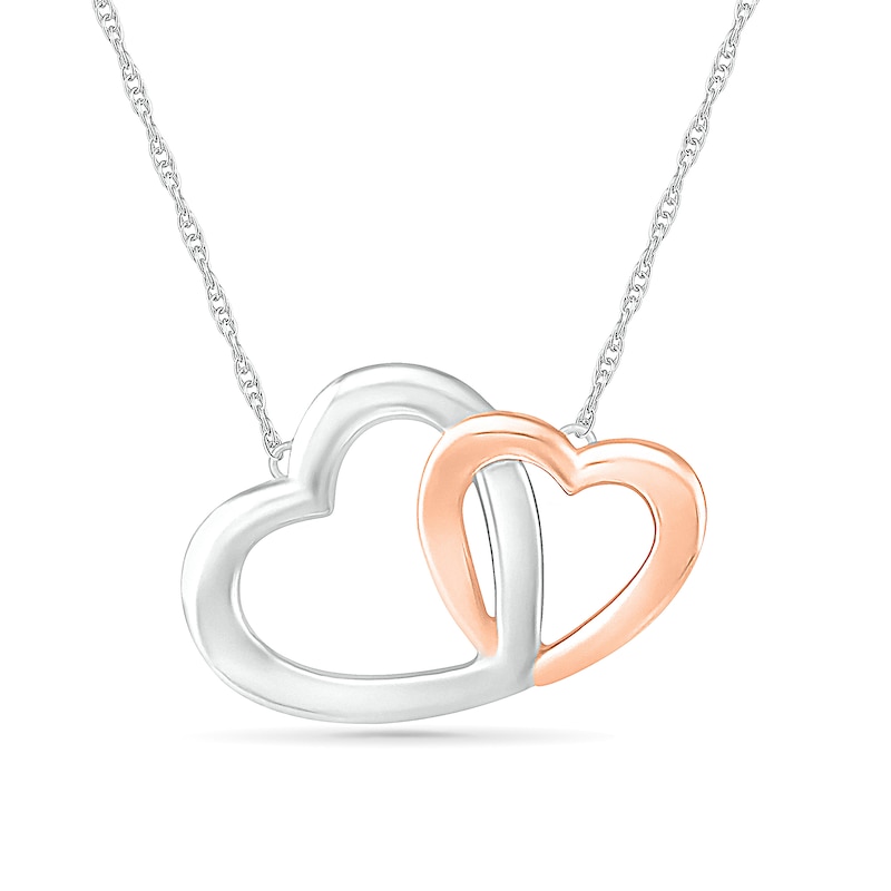 Interlocking Double Hearts Necklace in 10K Two-Tone Gold