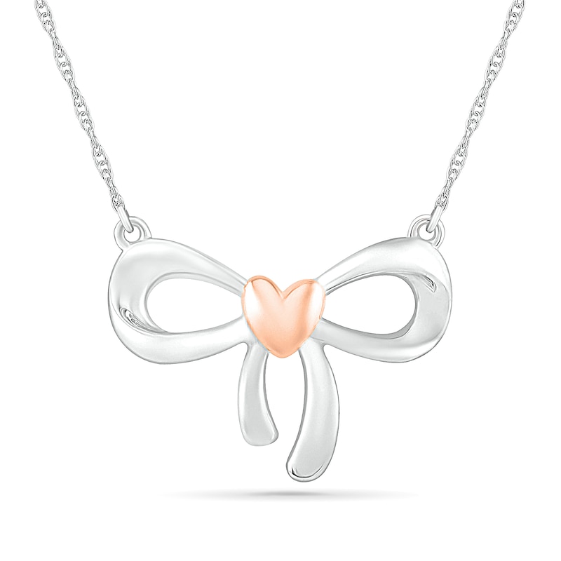 Bow with Heart Accent Necklace in 10K Two-Tone Gold|Peoples Jewellers