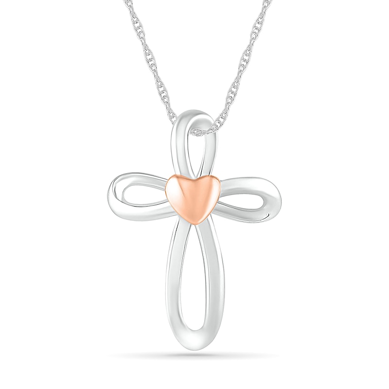 Loop Cross with Heart Accent Pendant in 10K Two-Tone Gold|Peoples Jewellers
