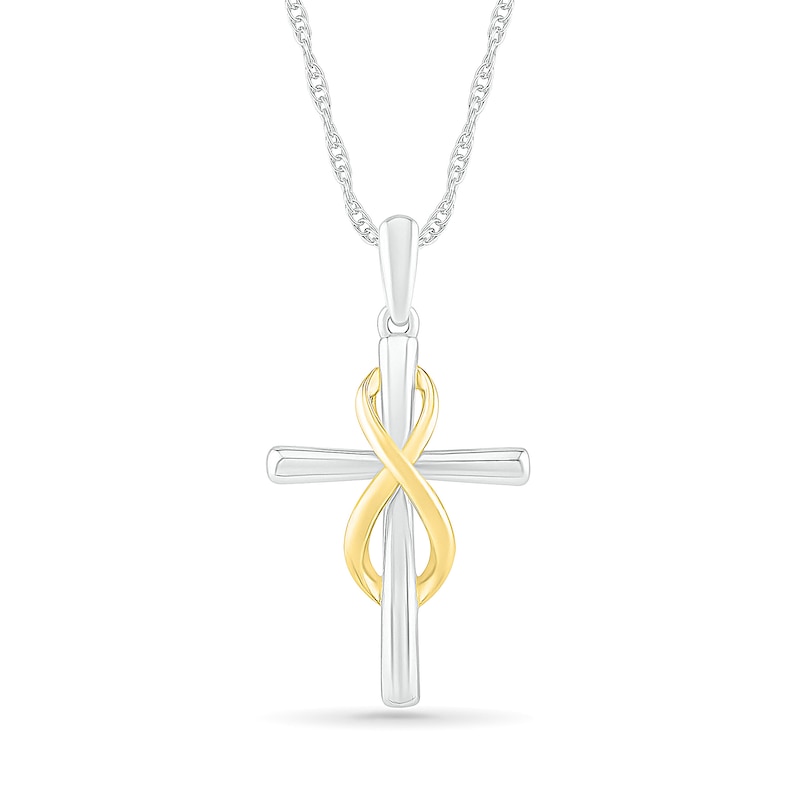 Infinity Wrap Cross Pendant in 10K Two-Tone Gold