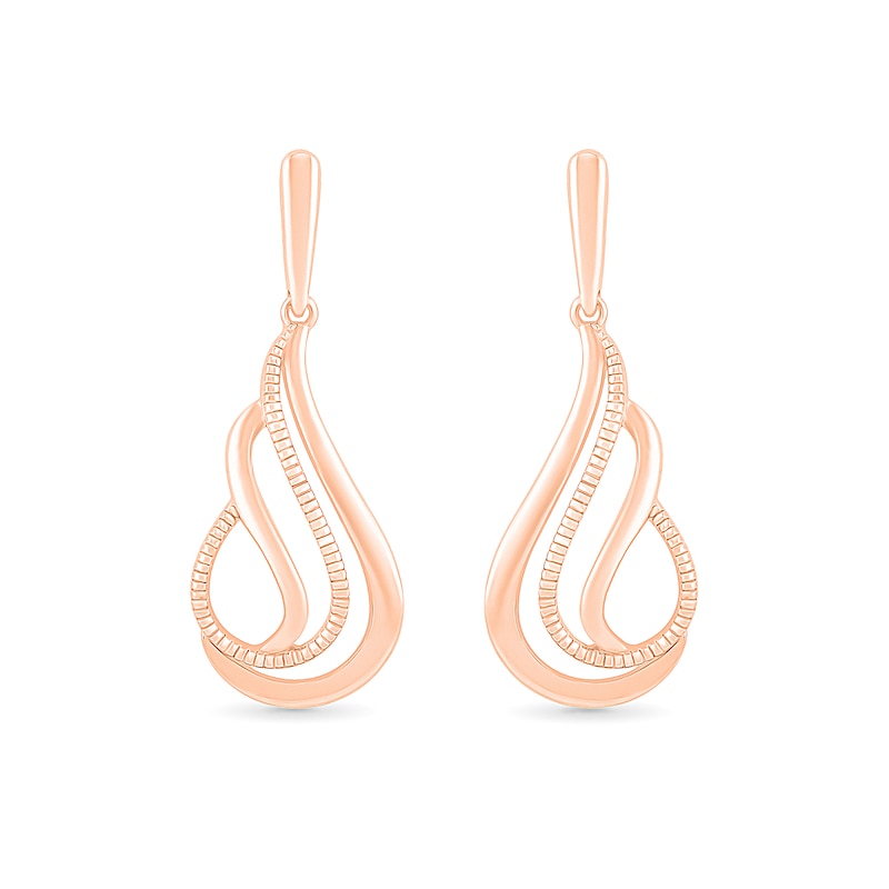 Textured Open Flame Drop Earrings in 10K Rose Gold