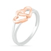 Thumbnail Image 1 of Interlocking Double Hearts Split Shank Ring in 10K Two-Tone Gold