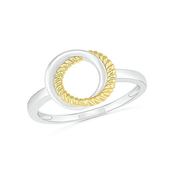 Polished and Rope-Textured Interlocking Circles Ring in 10K Two-Tone