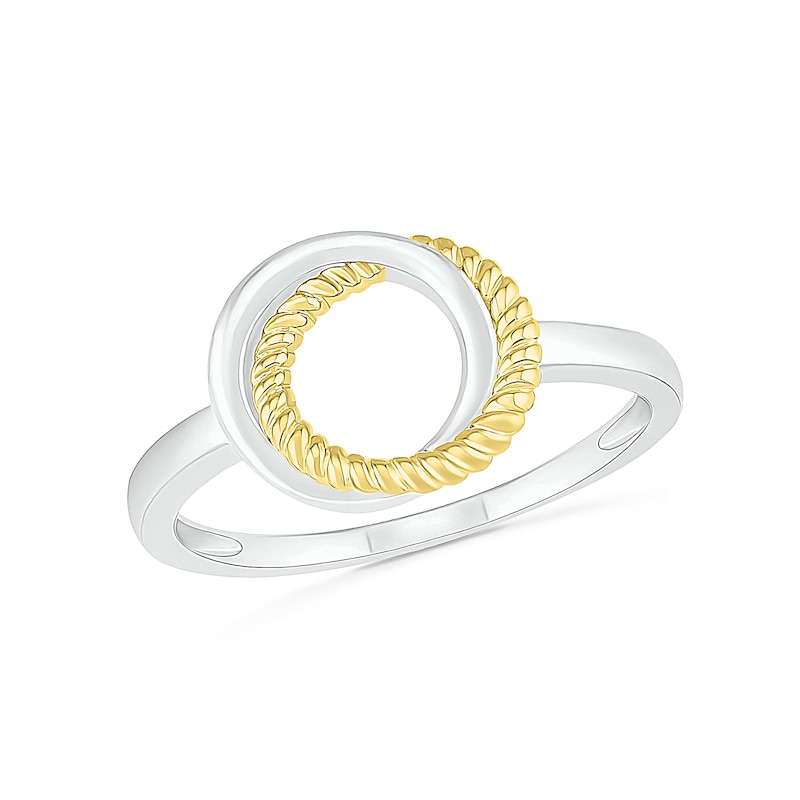 Polished and Rope-Textured Interlocking Circles Ring in 10K Two-Tone Gold|Peoples Jewellers