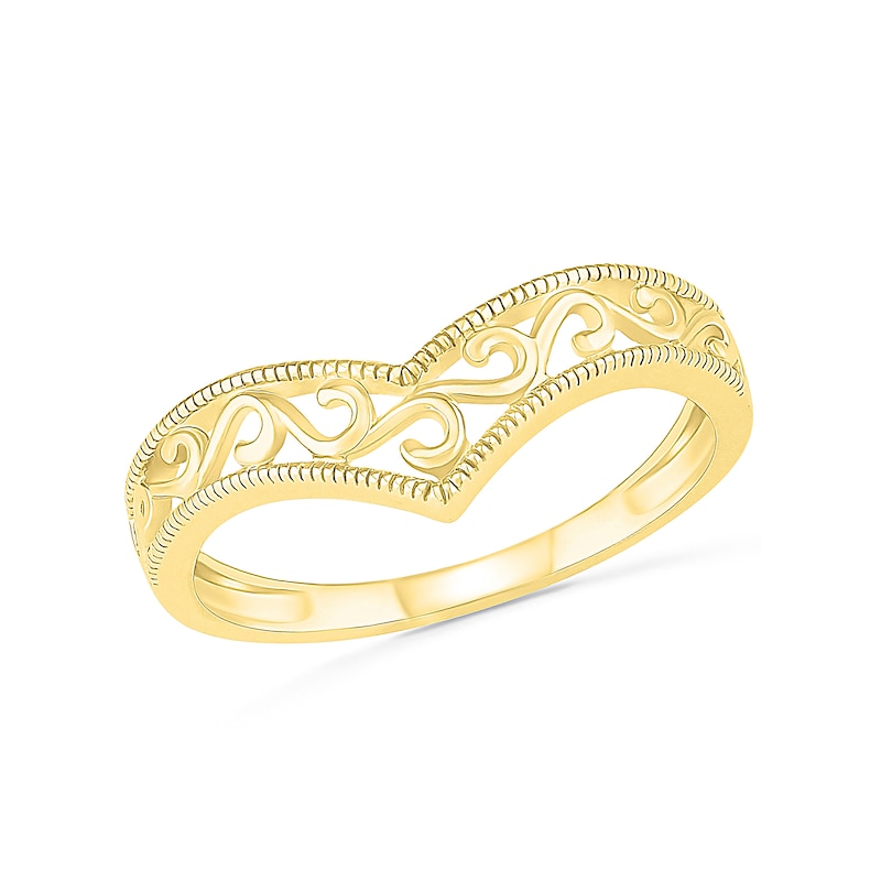 Main Image 1 of Filigree Vintage-Style Chevron Ring in 10K Gold