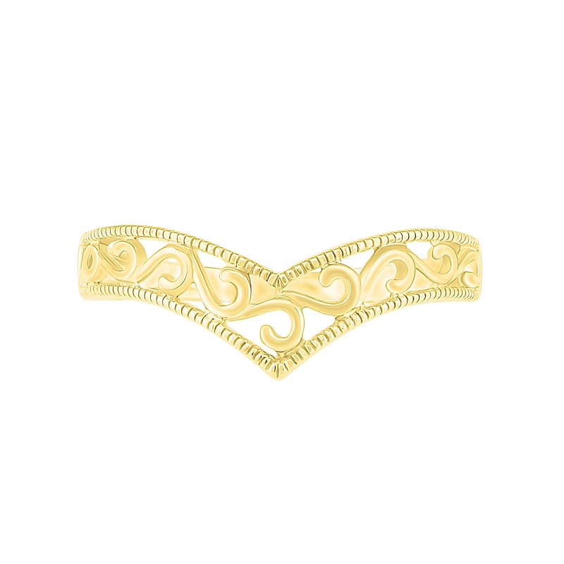 Main Image 3 of Filigree Vintage-Style Chevron Ring in 10K Gold
