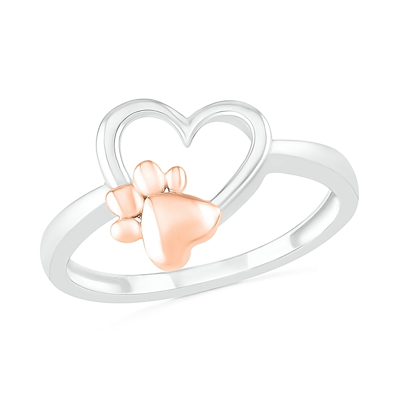 Main Image 1 of Paw Print Heart Outline Ring in 10K Two-Tone Gold
