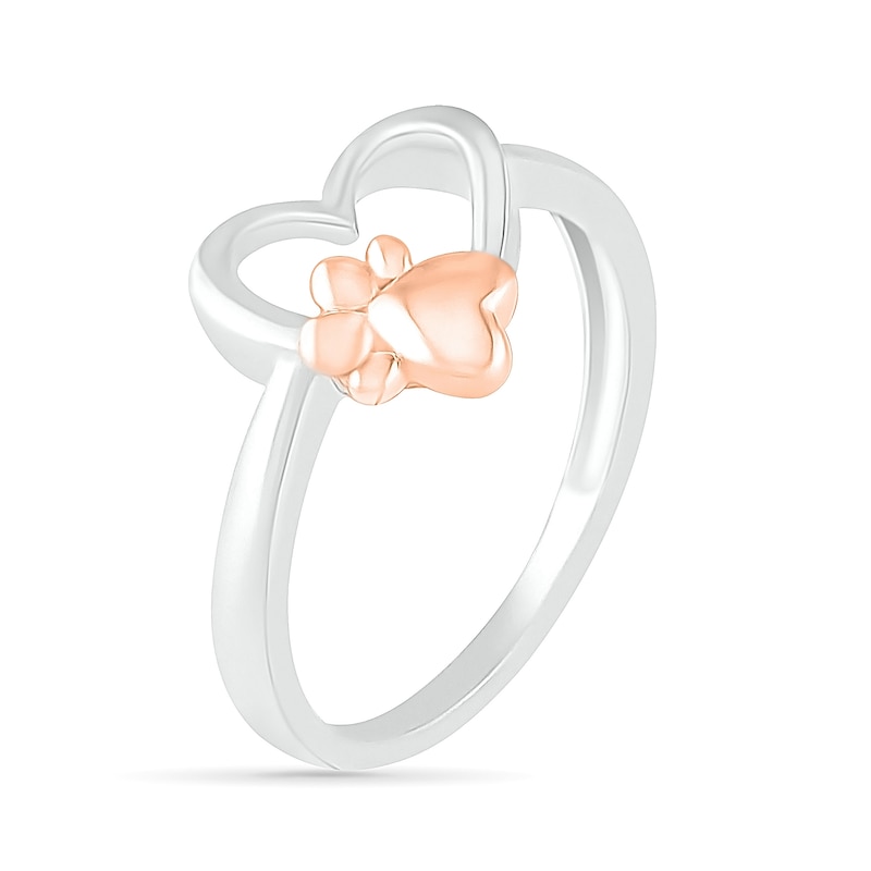 Main Image 2 of Paw Print Heart Outline Ring in 10K Two-Tone Gold