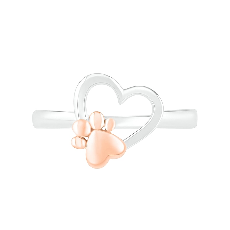 Main Image 3 of Paw Print Heart Outline Ring in 10K Two-Tone Gold
