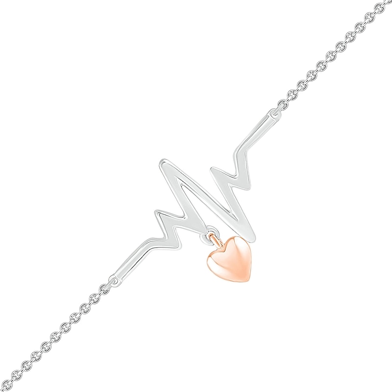 Main Image 1 of Heartbeat with Puff Heart Dangle Bracelet in 10K Two-Tone Gold - 7.5"