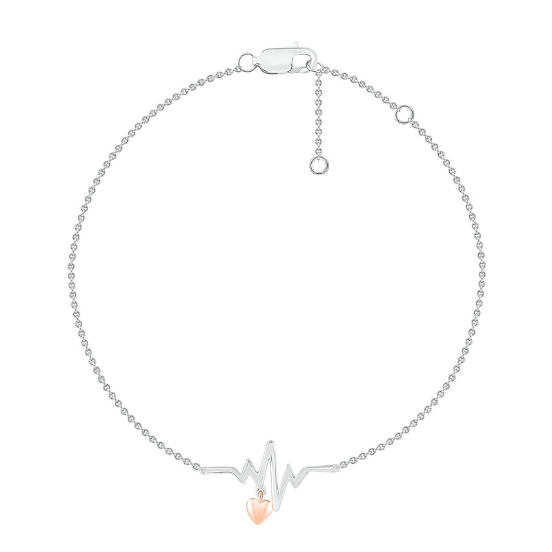 Main Image 2 of Heartbeat with Puff Heart Dangle Bracelet in 10K Two-Tone Gold - 7.5"