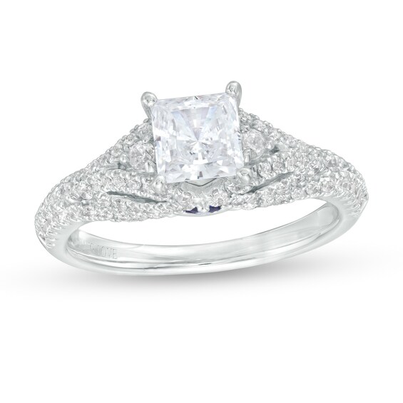 Vera Wang Love Collection 1.45 CT. T.W. Certified Princess-Cut Diamond Engagement Ring in 14K White Gold (I/SI2)