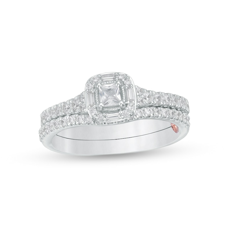 Perfect Fit 0.60 CT. T.W. Princess-Cut Diamond Frame Vintage-Style Bridal Set 10K White Gold