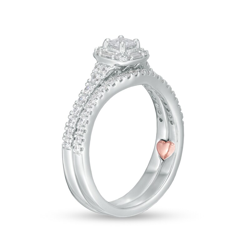 Perfect Fit 0.60 CT. T.W. Princess-Cut Diamond Frame Vintage-Style Bridal Set 10K White Gold