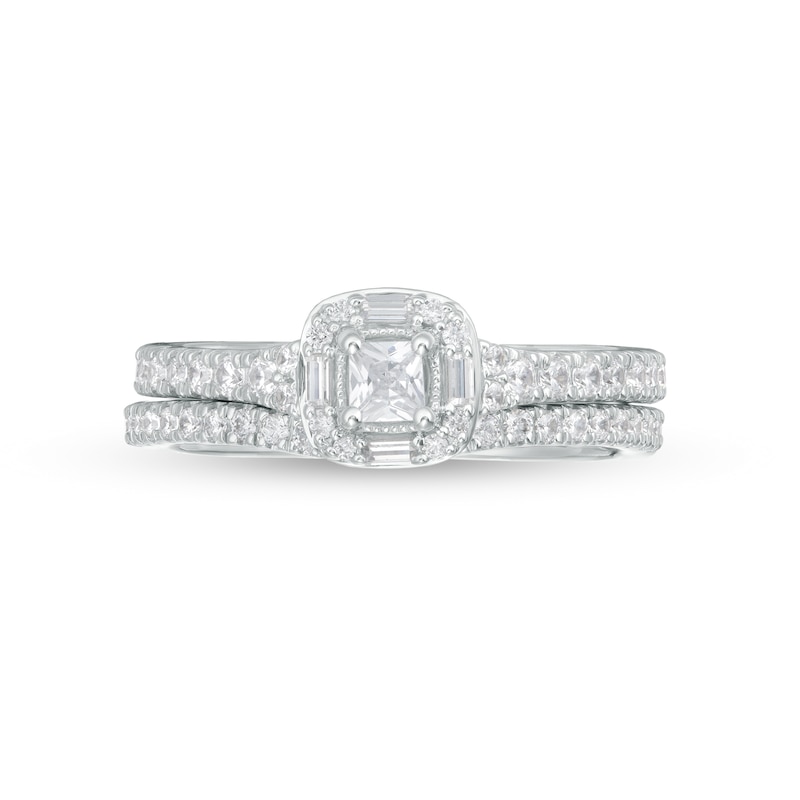 Perfect Fit 0.60 CT. T.W. Princess-Cut Diamond Frame Vintage-Style Bridal Set 10K White Gold
