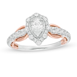 1.00 CT. T.W. Pear-Shaped Diamond Frame Vintage-Style Engagement Ring in 14K Two-Tone Gold