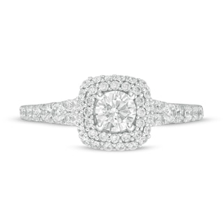 0.95 CT. T.W. Diamond Double Cushion Frame Engagement Ring in 14K White Gold