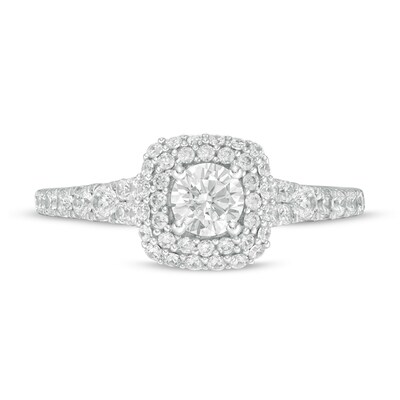 0.95 CT. T.W. Diamond Double Cushion Frame Engagement Ring in 14K White Gold