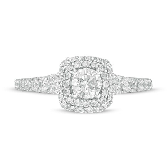 0.95 CT. T.W. Diamond Double Cushion Frame Engagement Ring in 14K White Gold
