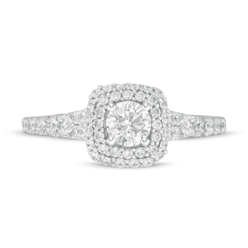 Main Image 4 of 0.95 CT. T.W. Diamond Double Cushion Frame Engagement Ring in 14K White Gold