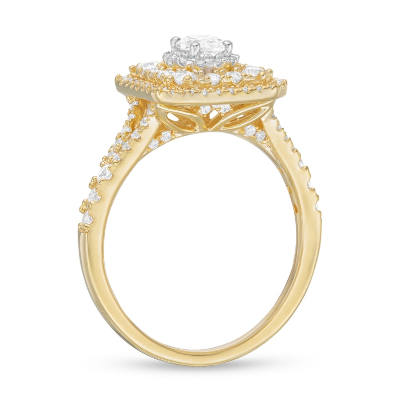 Main Image 3 of 0.95 CT. T.W. Oval Diamond Cushion Frame Engagement Ring in 14K Gold
