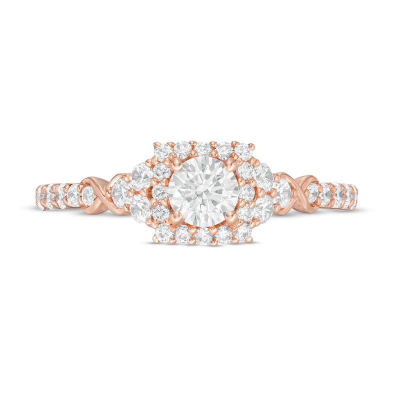 0.82 CT. T.W. Diamond Square Frame Tri-Sides Engagement Ring in 14K Rose Gold