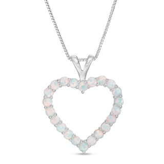 Lab-Created Opal Heart Outline Pendant in Sterling Silver