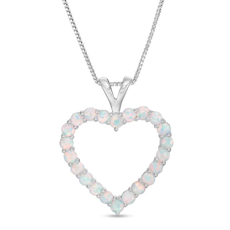 Lab-Created Opal Heart Outline Pendant in Sterling Silver