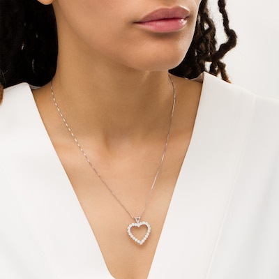 Lab-Created Opal Heart Outline Pendant in Sterling Silver