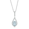 Oval Aquamarine and Lab-Created White Sapphire Teardrop Pendant in Sterling Silver