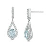 Thumbnail Image 0 of Oval Aquamarine and Lab-Created White Sapphire Teardrop Earrings in Sterling Silver