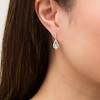 Thumbnail Image 1 of Oval Aquamarine and Lab-Created White Sapphire Teardrop Earrings in Sterling Silver