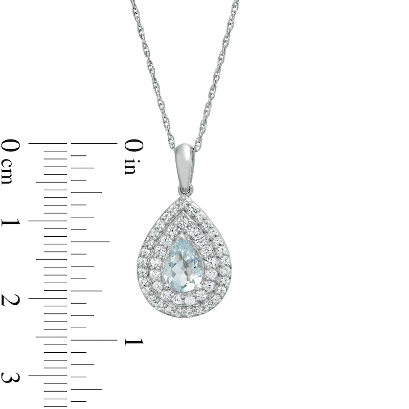Pear-Shaped Aquamarine and Lab-Created White Sapphire Double Frame Teardrop Pendant in Sterling Silver