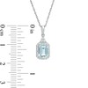 Thumbnail Image 3 of Emerald-Cut Aquamarine and Lab-Created White Sapphire Octagonal Frame Tri-Top Drop Pendant in Sterling Silver