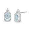 Thumbnail Image 0 of Emerald-Cut Aquamarine and Lab-Created White Sapphire Octagonal Frame Tri-Top Drop Earrings in Sterling Silver