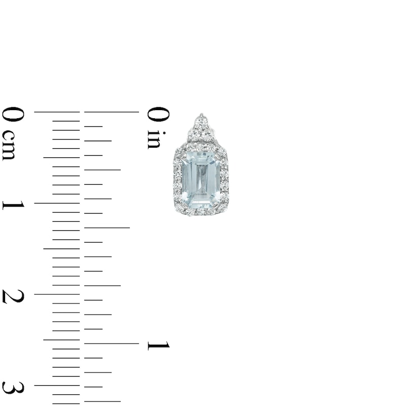 Emerald-Cut Aquamarine and Lab-Created White Sapphire Octagonal Frame Tri-Top Drop Earrings in Sterling Silver