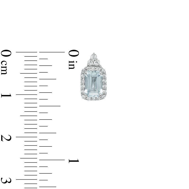 Main Image 3 of Emerald-Cut Aquamarine and Lab-Created White Sapphire Octagonal Frame Tri-Top Drop Earrings in Sterling Silver