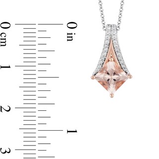 Enchanted Disney Aurora 6.0mm Princess-Cut Morganite and 0.09 CT. T.W. Diamond Pendant in Sterling Silver and 10K Rose Gold - 19"