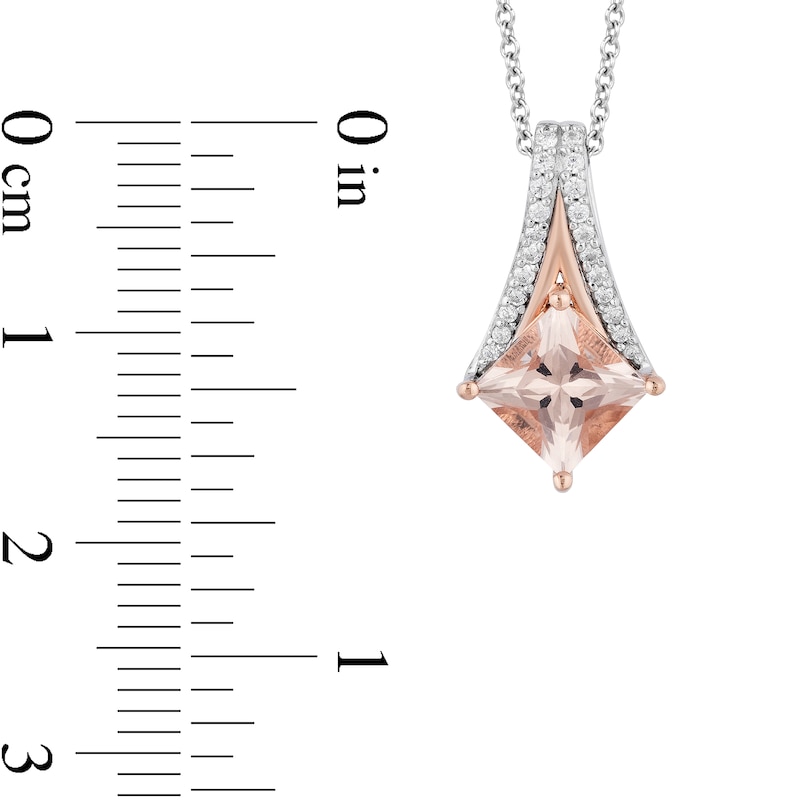 Enchanted Disney Aurora 6.0mm Princess-Cut Morganite and 0.09 CT. T.W. Diamond Pendant in Sterling Silver and 10K Rose Gold - 19"