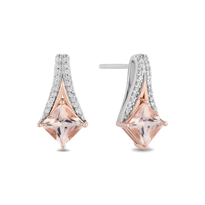 Enchanted Disney Aurora Princess-Cut Morganite and 0.09 CT. T.W. Diamond Earrings in Sterling Silver and 10K Rose Gold