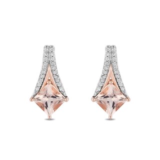 Enchanted Disney Aurora Princess-Cut Morganite and 0.09 CT. T.W. Diamond Earrings in Sterling Silver and 10K Rose Gold